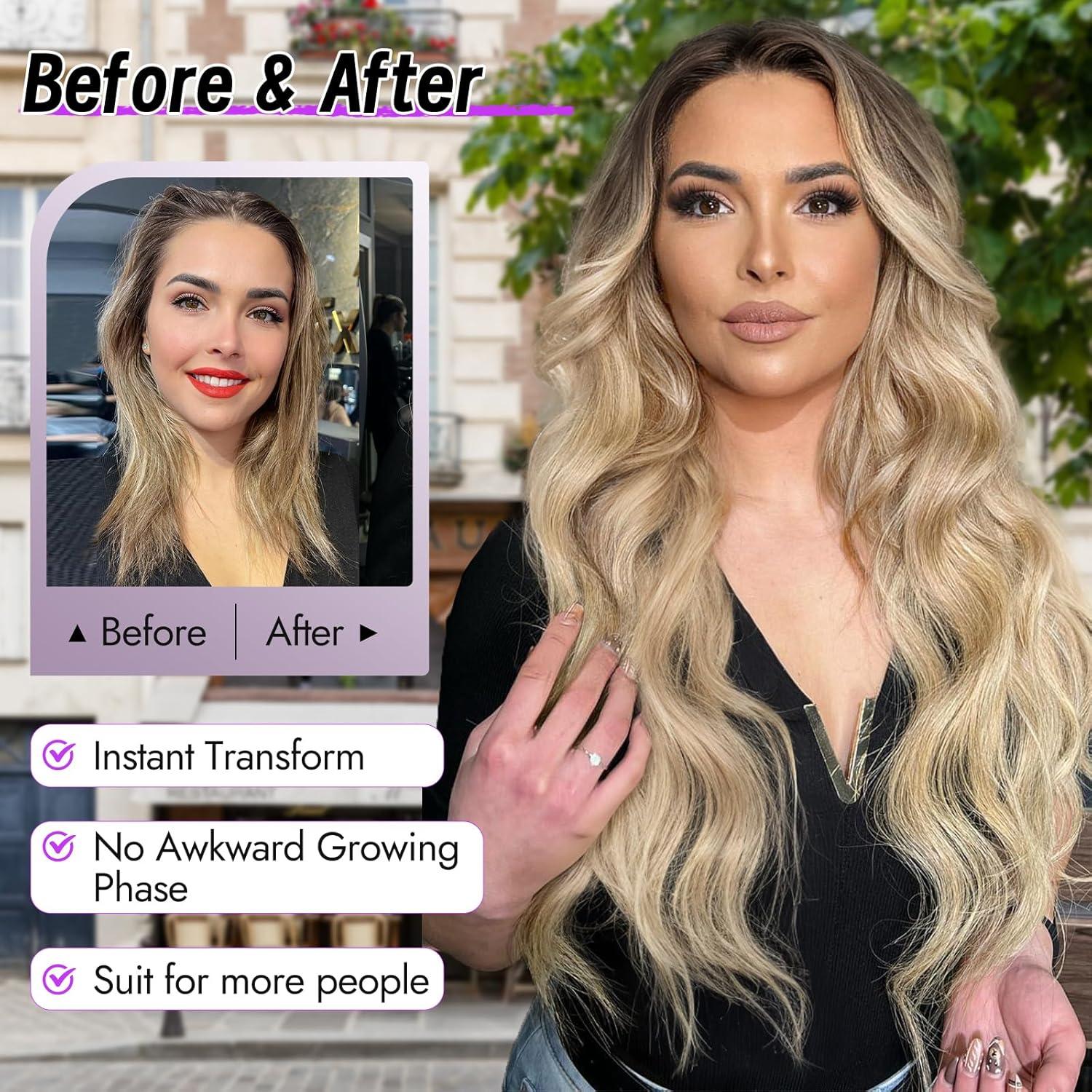 Peluca Ombre Rubia Eawwii Larga Ondulada 66 cm Sin Pegamento