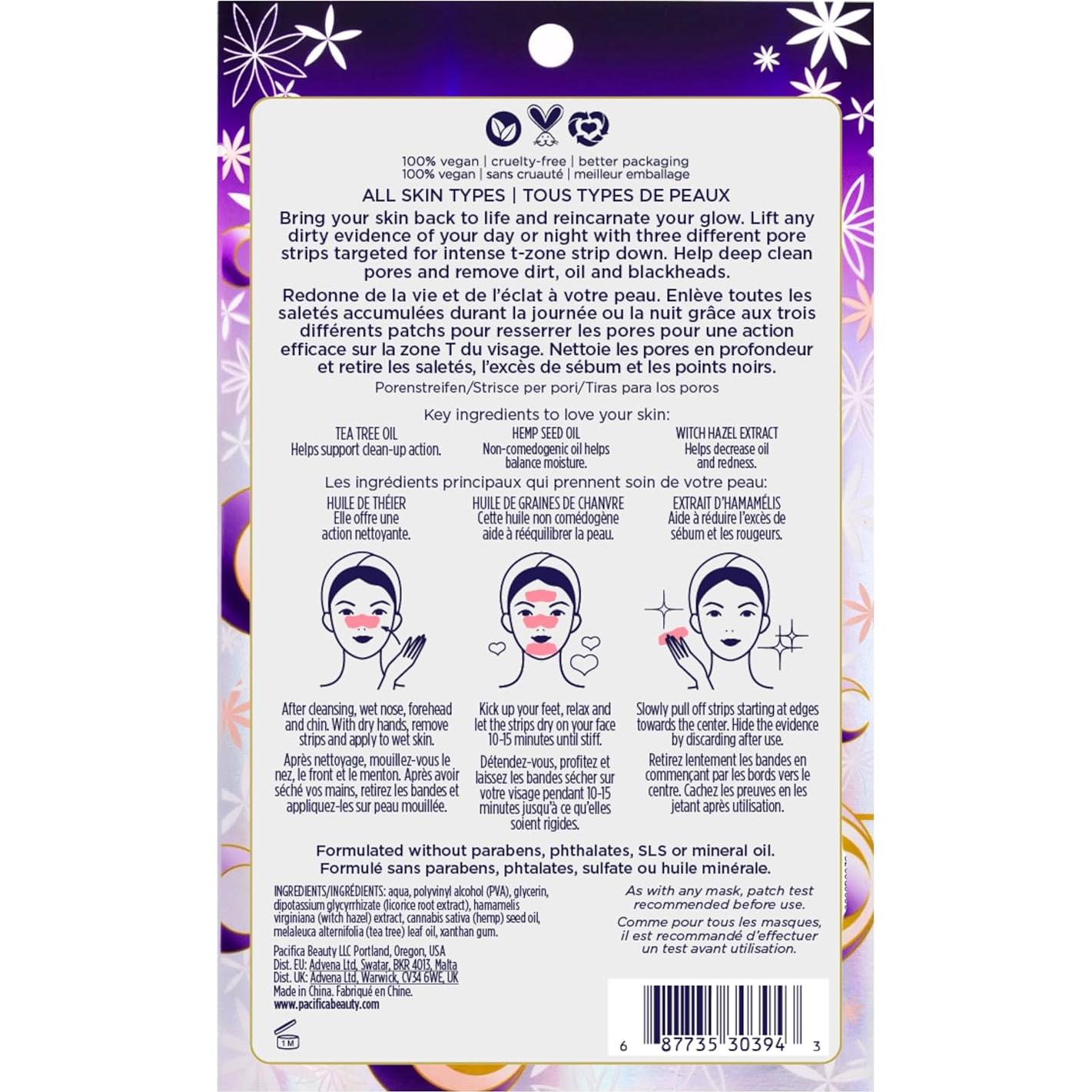 Pacifica - Blackhead Remover Pore Strips - 2-PACK Cosmic Vanish - for Nose, Chin & Forehead - Deep Cleansing Nose Strips w/Instant Pore Unclogging - Oil-Free Vegan Dermatologist Tested