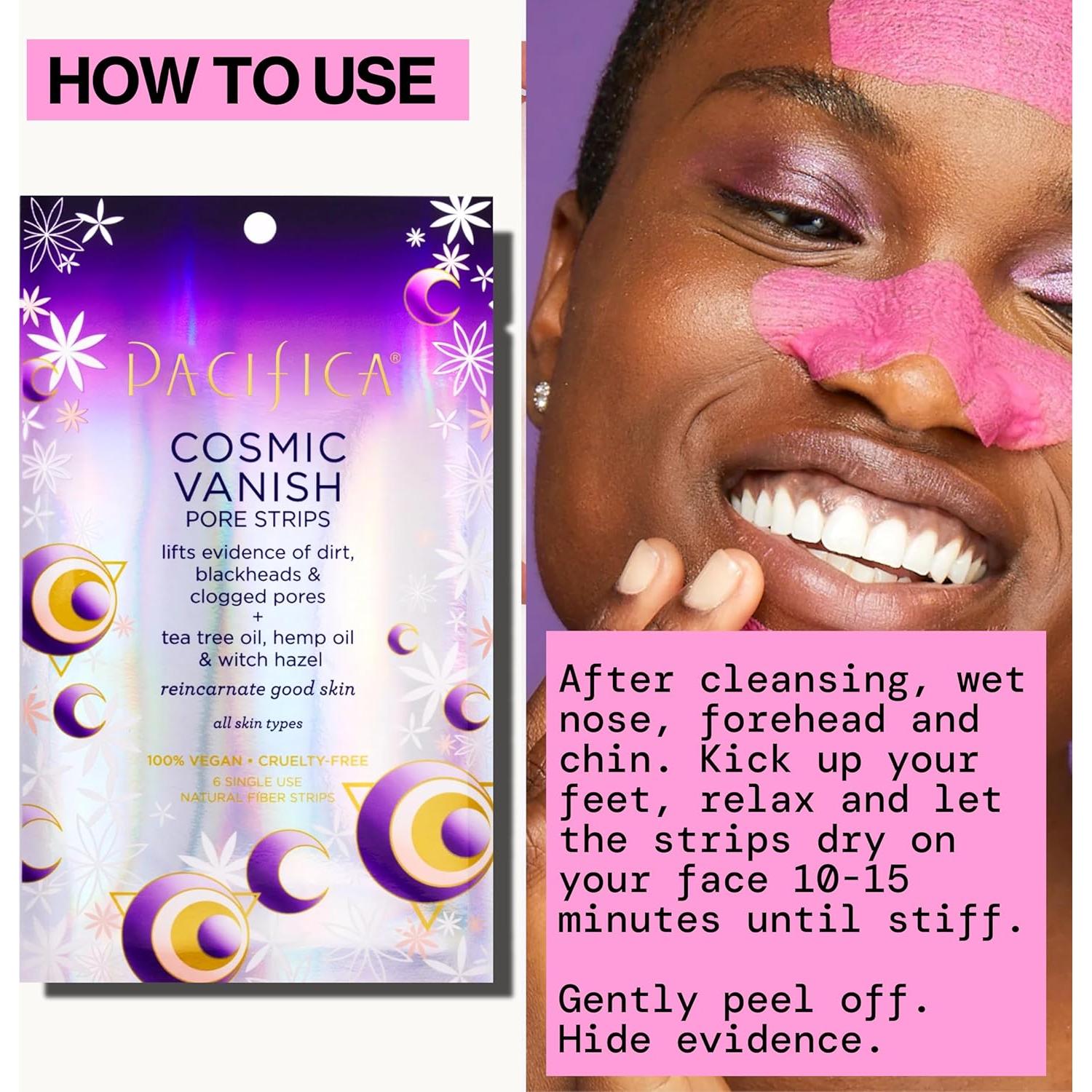 Pacifica - Blackhead Remover Pore Strips - 2-PACK Cosmic Vanish - for Nose, Chin & Forehead - Deep Cleansing Nose Strips w/Instant Pore Unclogging - Oil-Free Vegan Dermatologist Tested