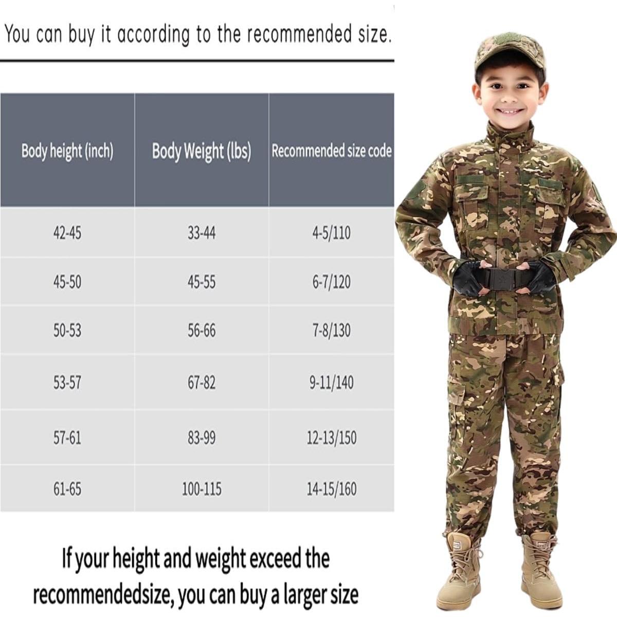 Ropa Táctica para Niños Camuflaje Militar - Uniforme Completo