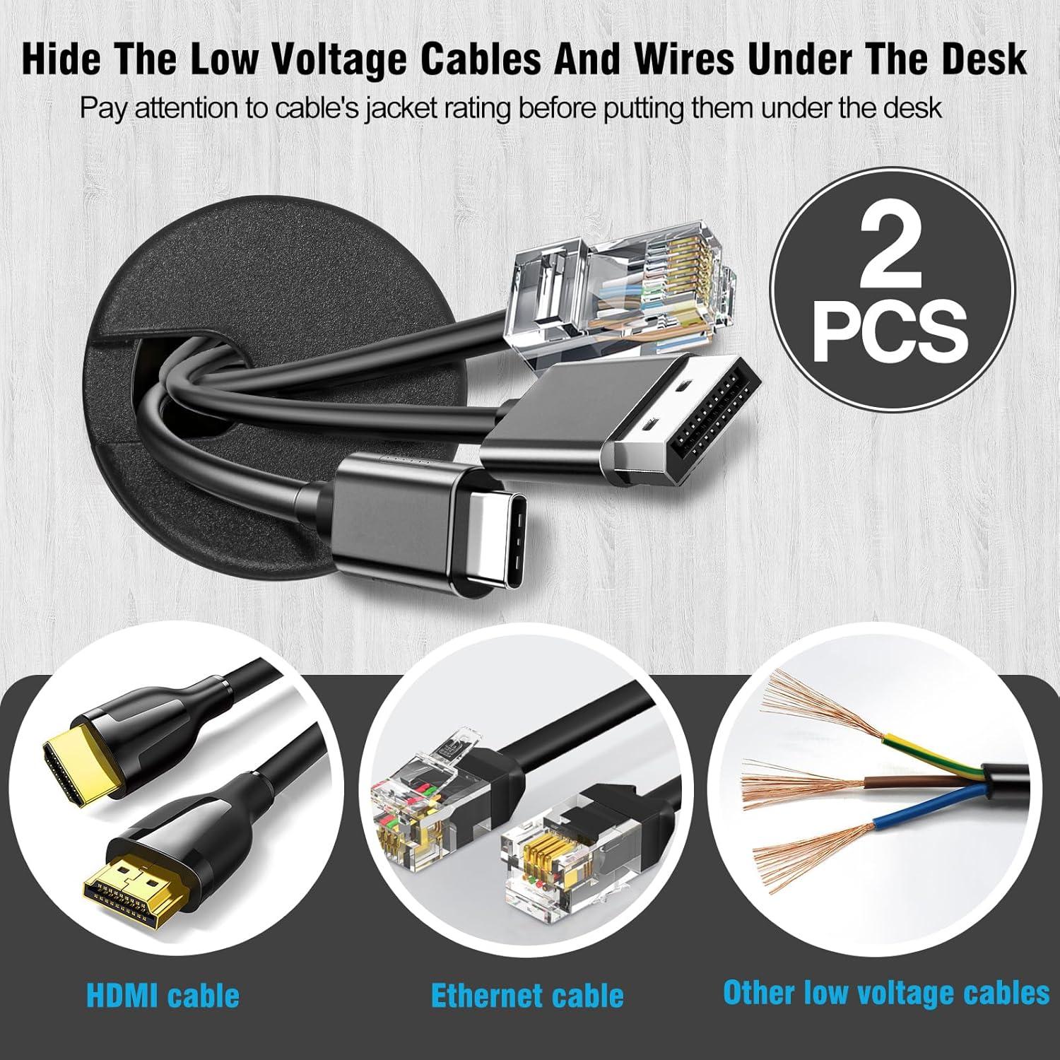 Tapón de Escritorio Negro JTemgle 38mm - Organizador de Cables, 2 Piezas