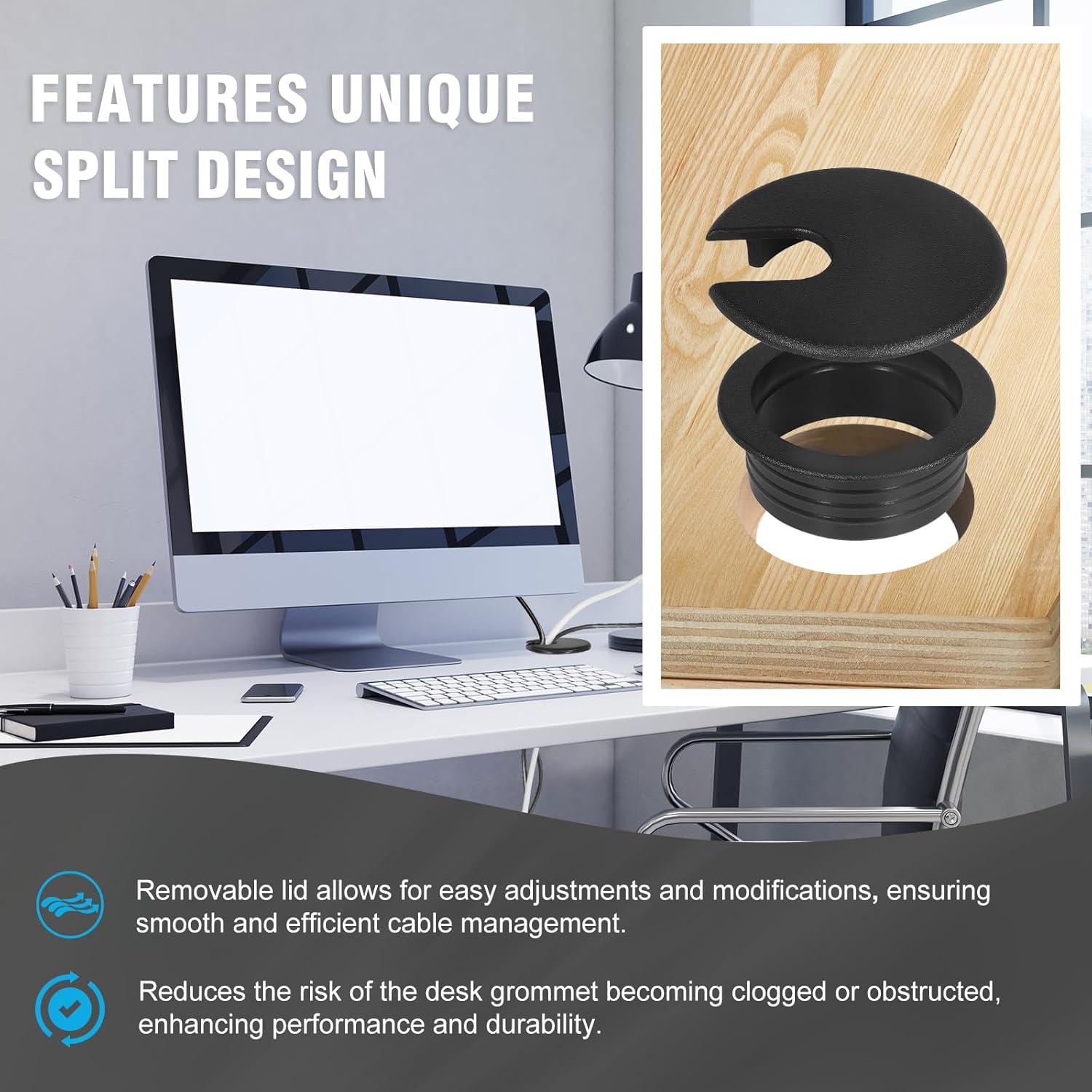 Tapón de Escritorio Negro JTemgle 38mm - Organizador de Cables, 2 Piezas