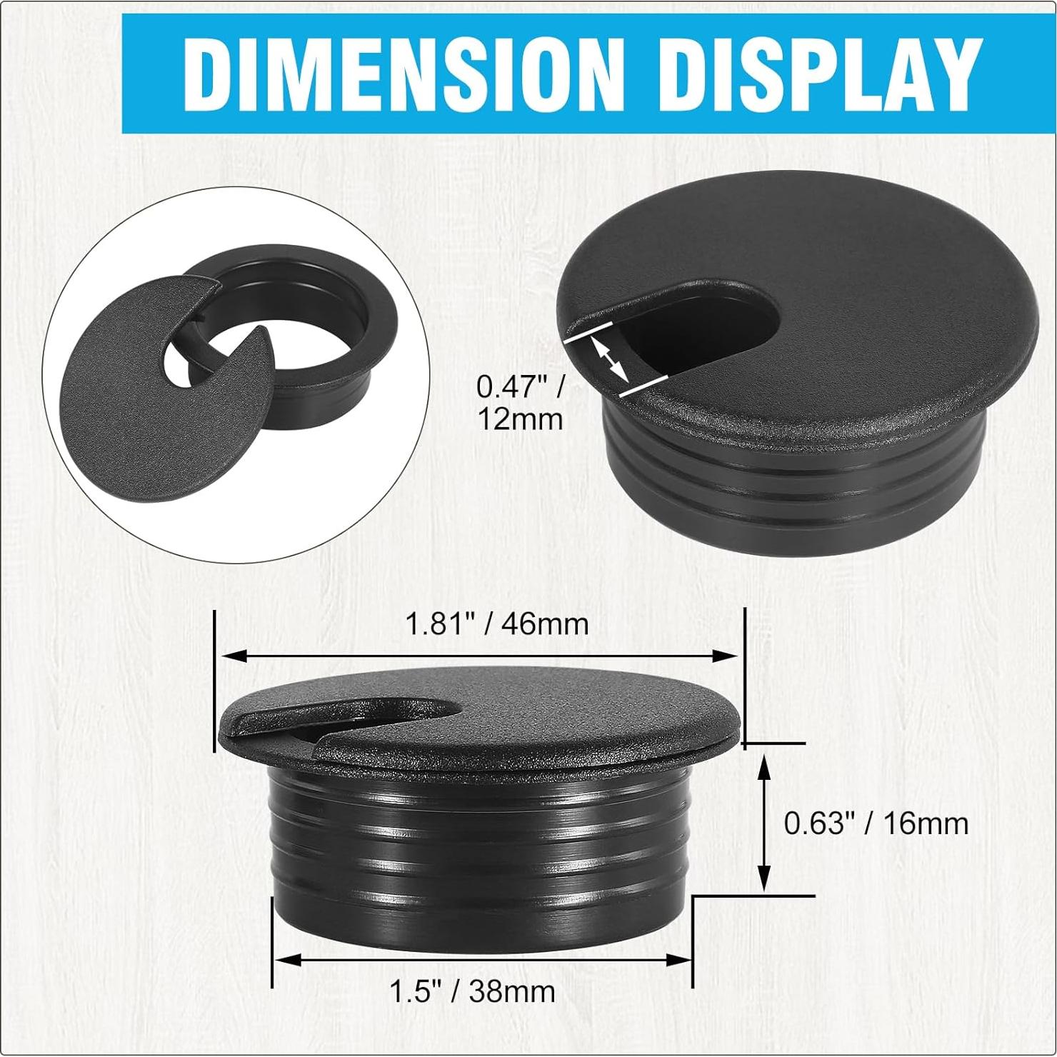 Tapón de Escritorio Negro JTemgle 38mm - Organizador de Cables, 2 Piezas