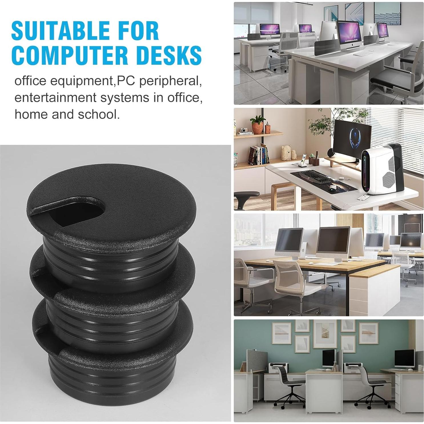 Tapón de Escritorio Negro JTemgle 38mm - Organizador de Cables, 2 Piezas