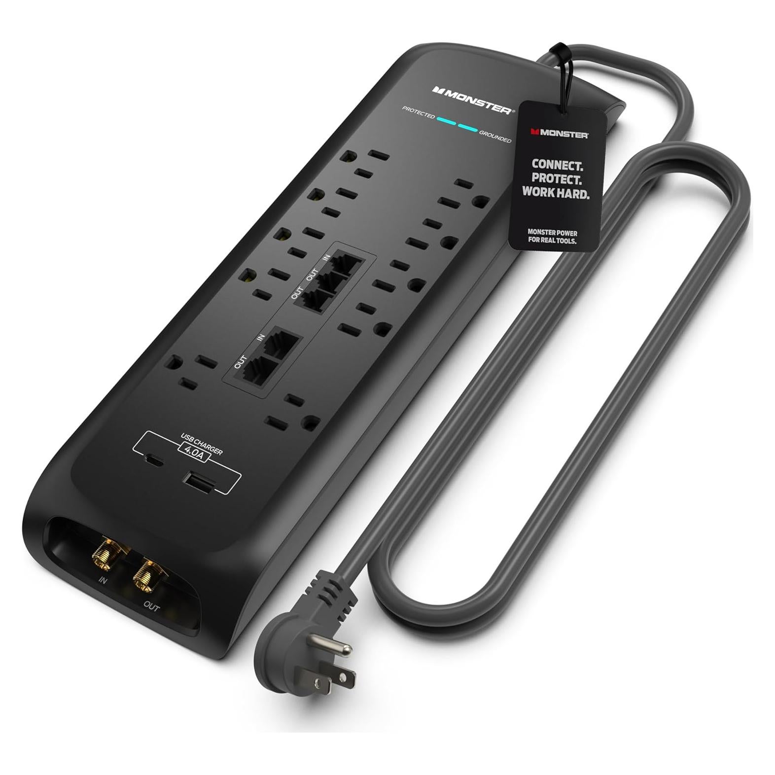 Regleta de Sobretensión Monster Power 10 Salidas 6 Pies Negro