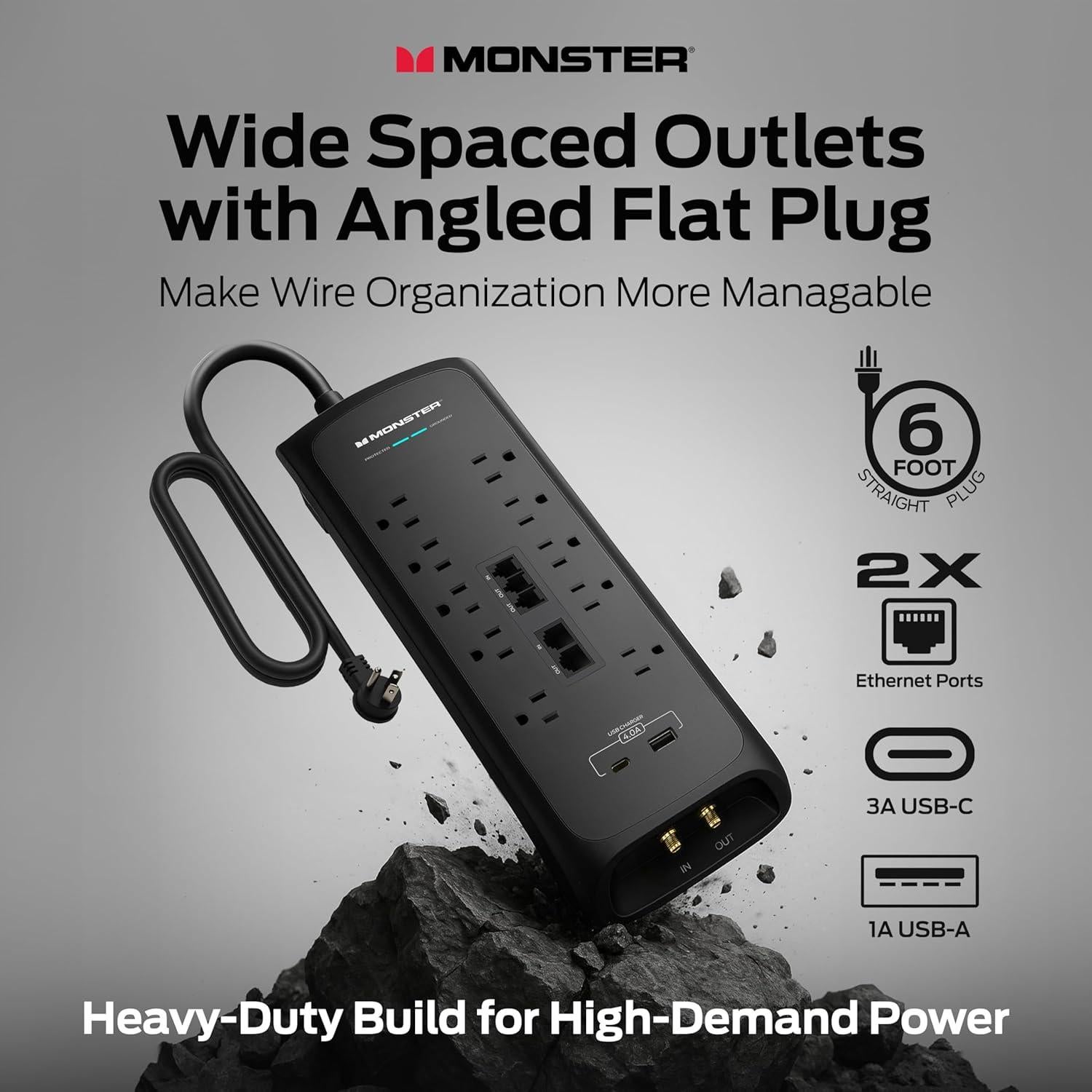 Regleta de Sobretensión Monster Power 10 Salidas 6 Pies Negro