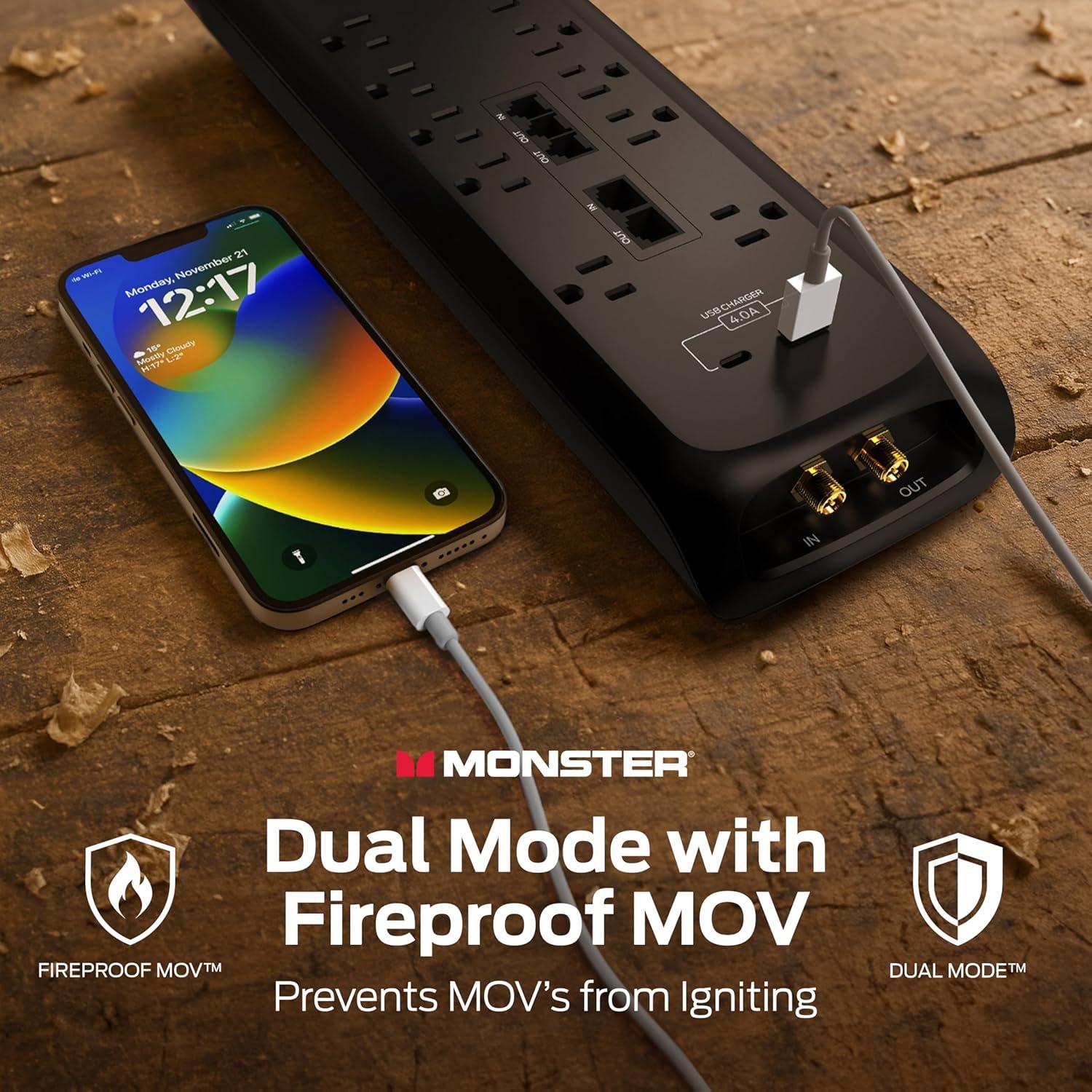 Regleta de Sobretensión Monster Power 10 Salidas 6 Pies Negro