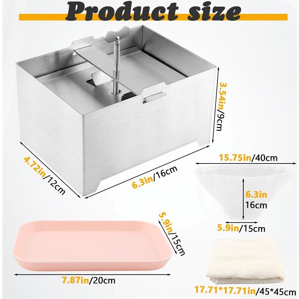 Prensa de Tofu Acero Inoxidable 304 con Bandeja y Toalla