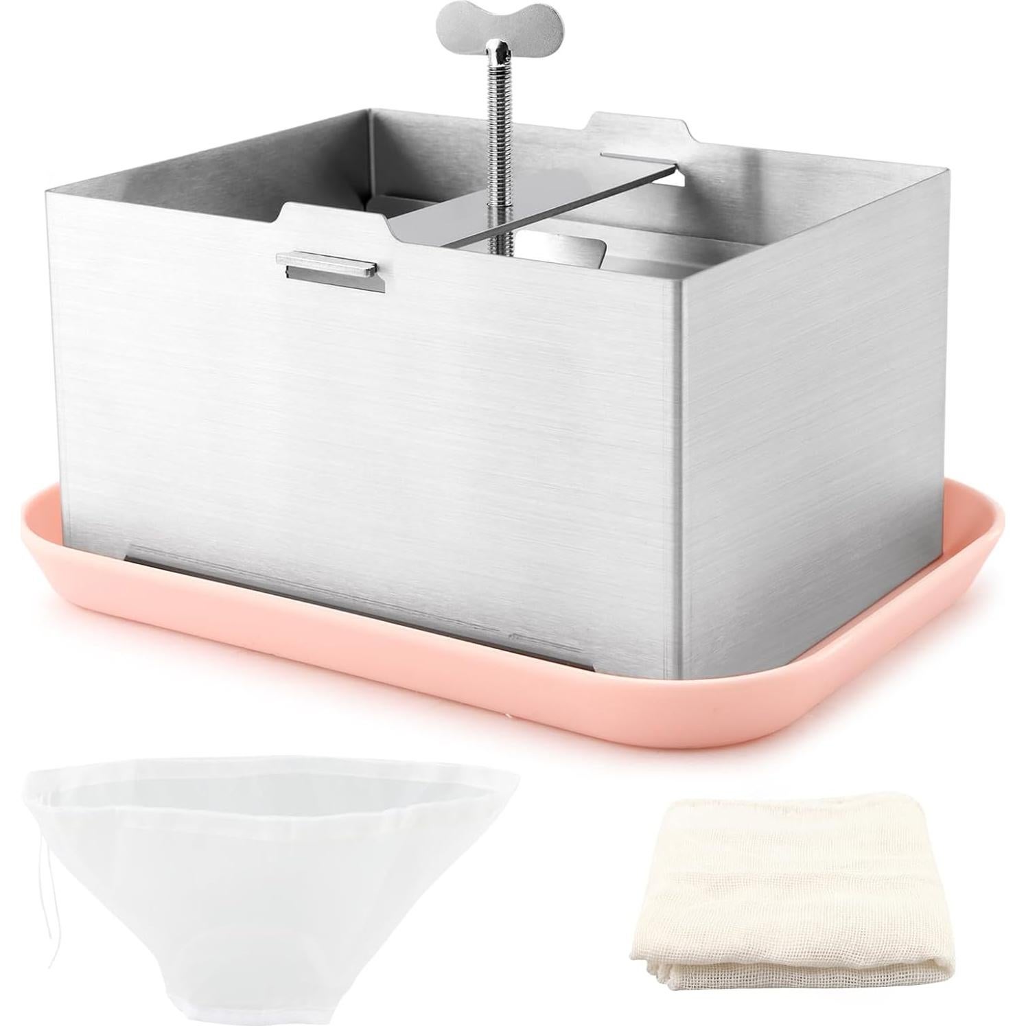 Prensa de Tofu Acero Inoxidable 304 con Bandeja y Toalla