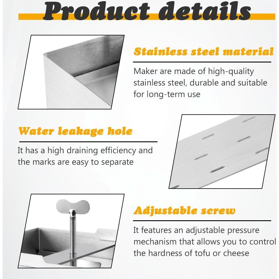 Prensa de Tofu Acero Inoxidable 304 con Bandeja y Toalla