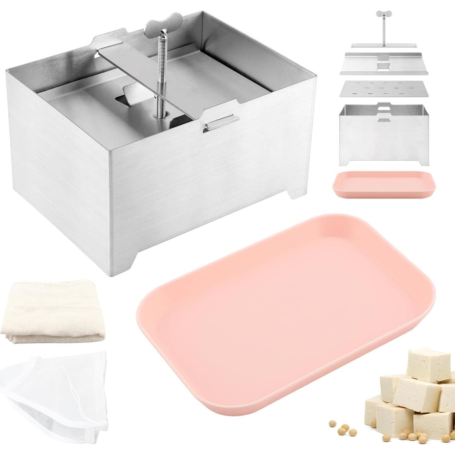 Prensa de Tofu Acero Inoxidable 304 con Bandeja y Toalla