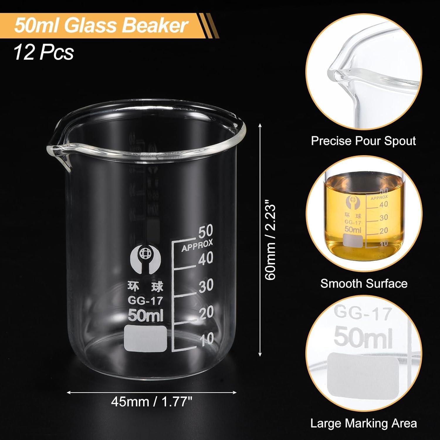 Vasos de Precipitados de Vidrio Borosilicato 50ml PATIKIL - Paquete de 12