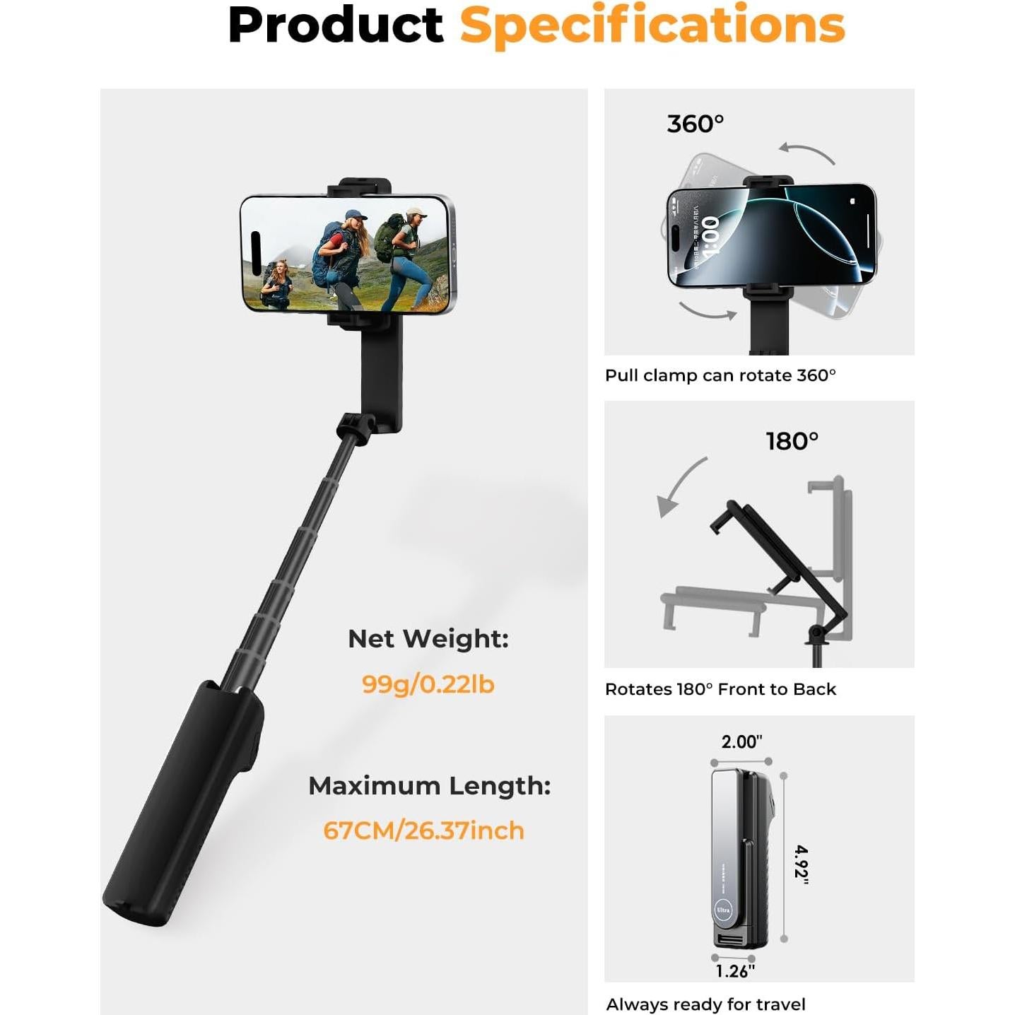 Selfie Stick Plegable SupeDesk I8 con Control Remoto Inalámbrico