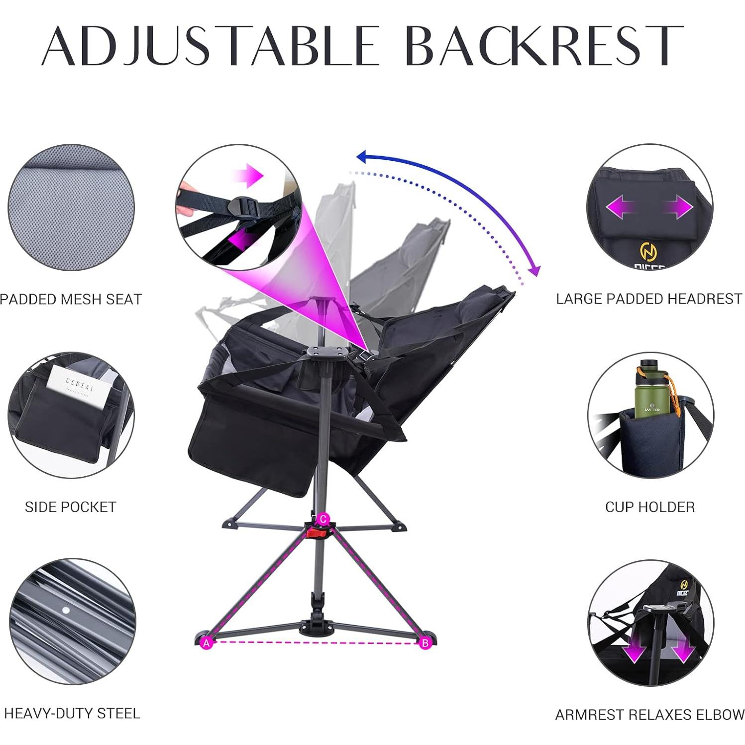 Silla de Camping Hammock Nice C Plegable con Soporte y Portavasos