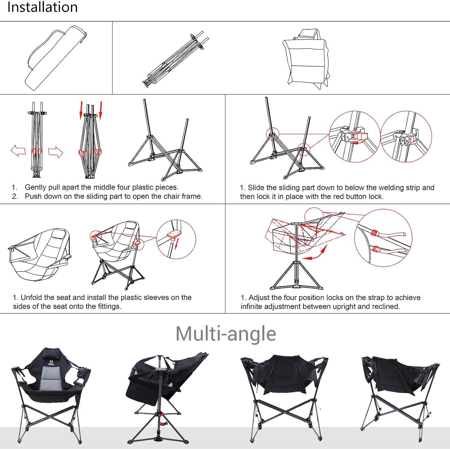 Silla de Camping Hammock Nice C Plegable con Soporte y Portavasos