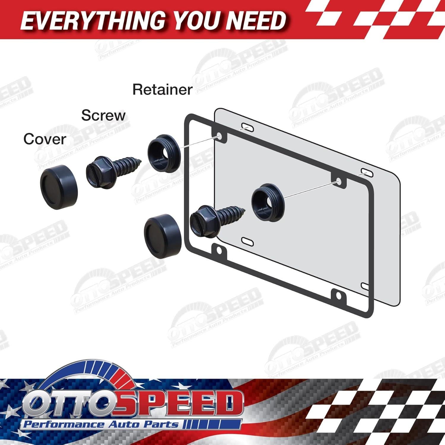Kit de Tornillos y Tapas para Placas de Matrícula OttoSpeed - 12 Piezas de Acero Inoxidable Negro