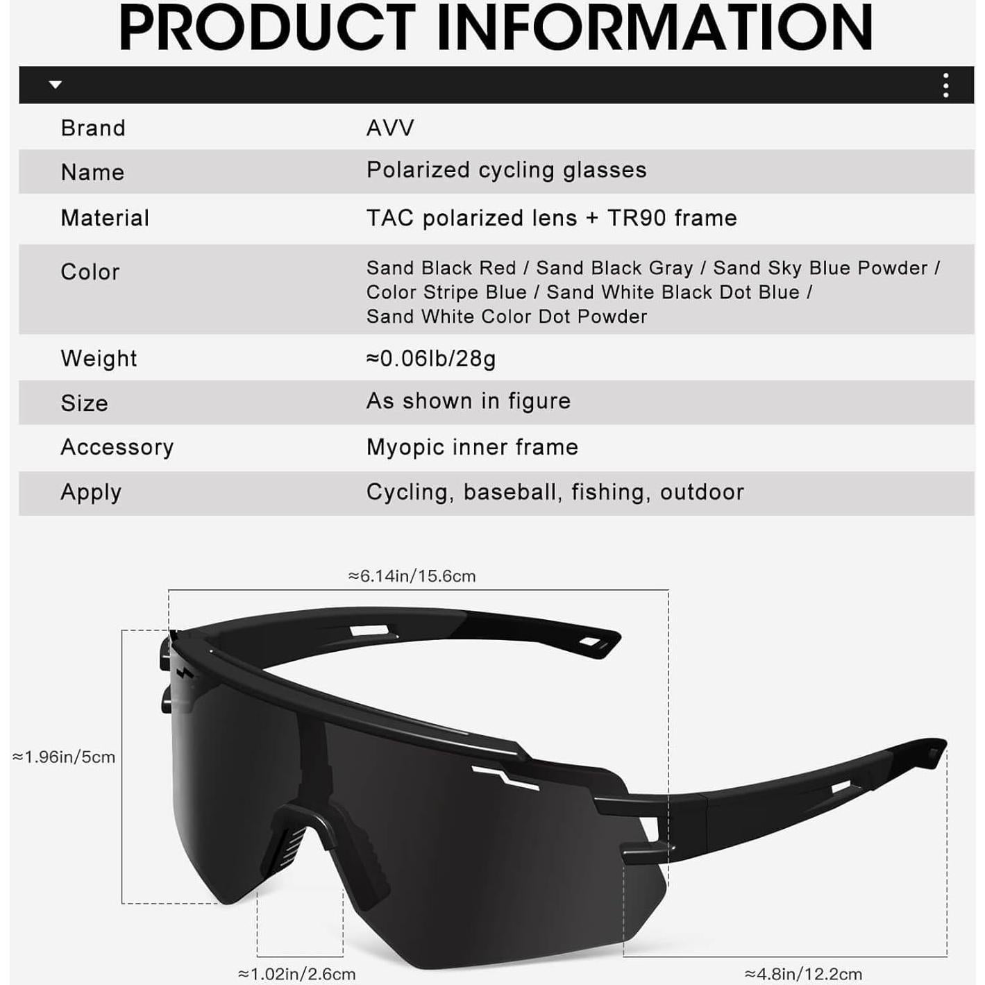 Gafas de sol deportivas AVV UV400 polarizadas para ciclismo