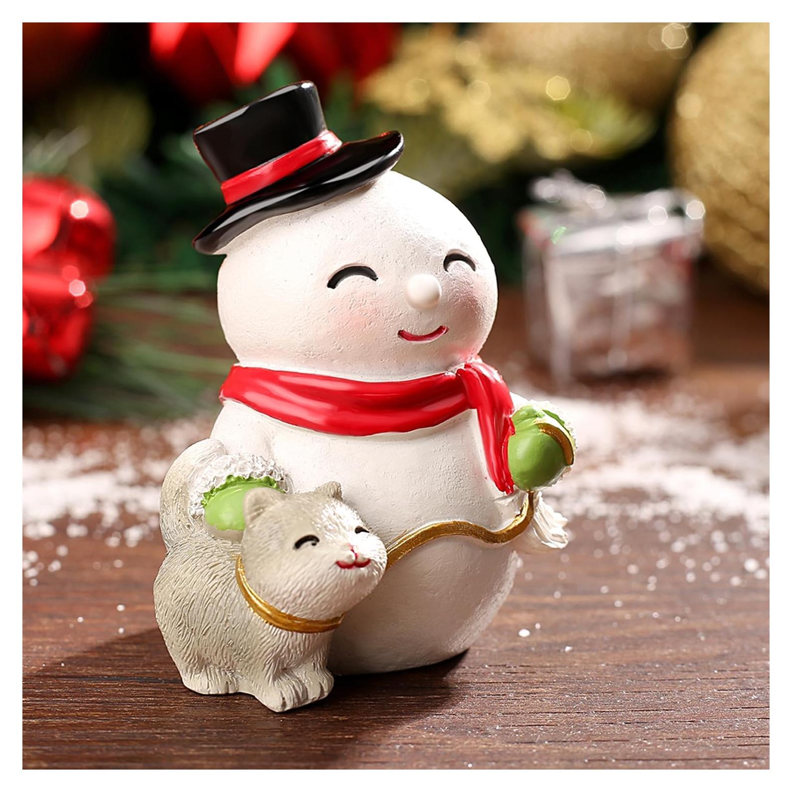 Figurita de Muñeco de Nieve Gato QINJIEJIE Decoración Navidad