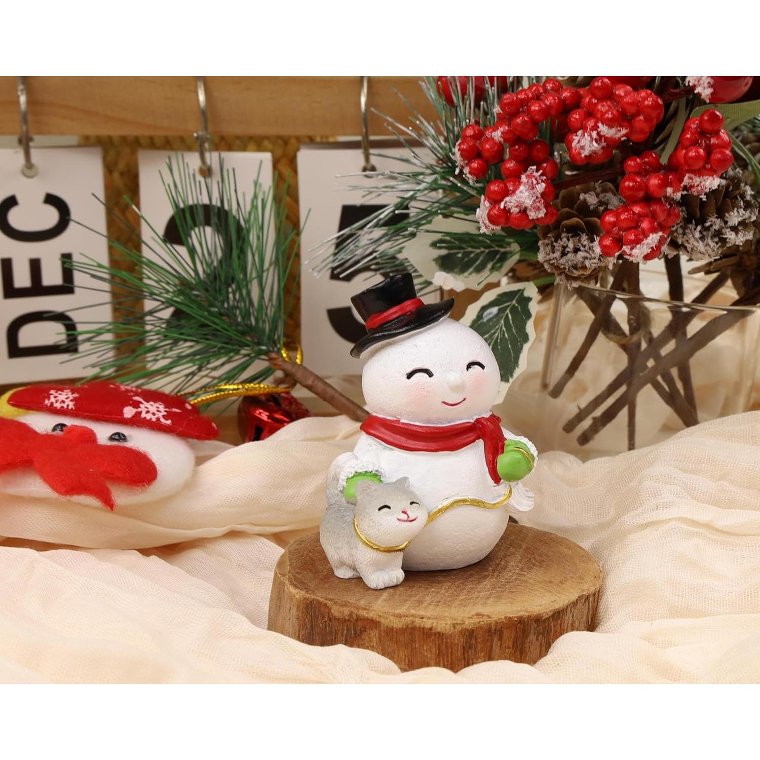 Figurita de Muñeco de Nieve Gato QINJIEJIE Decoración Navidad