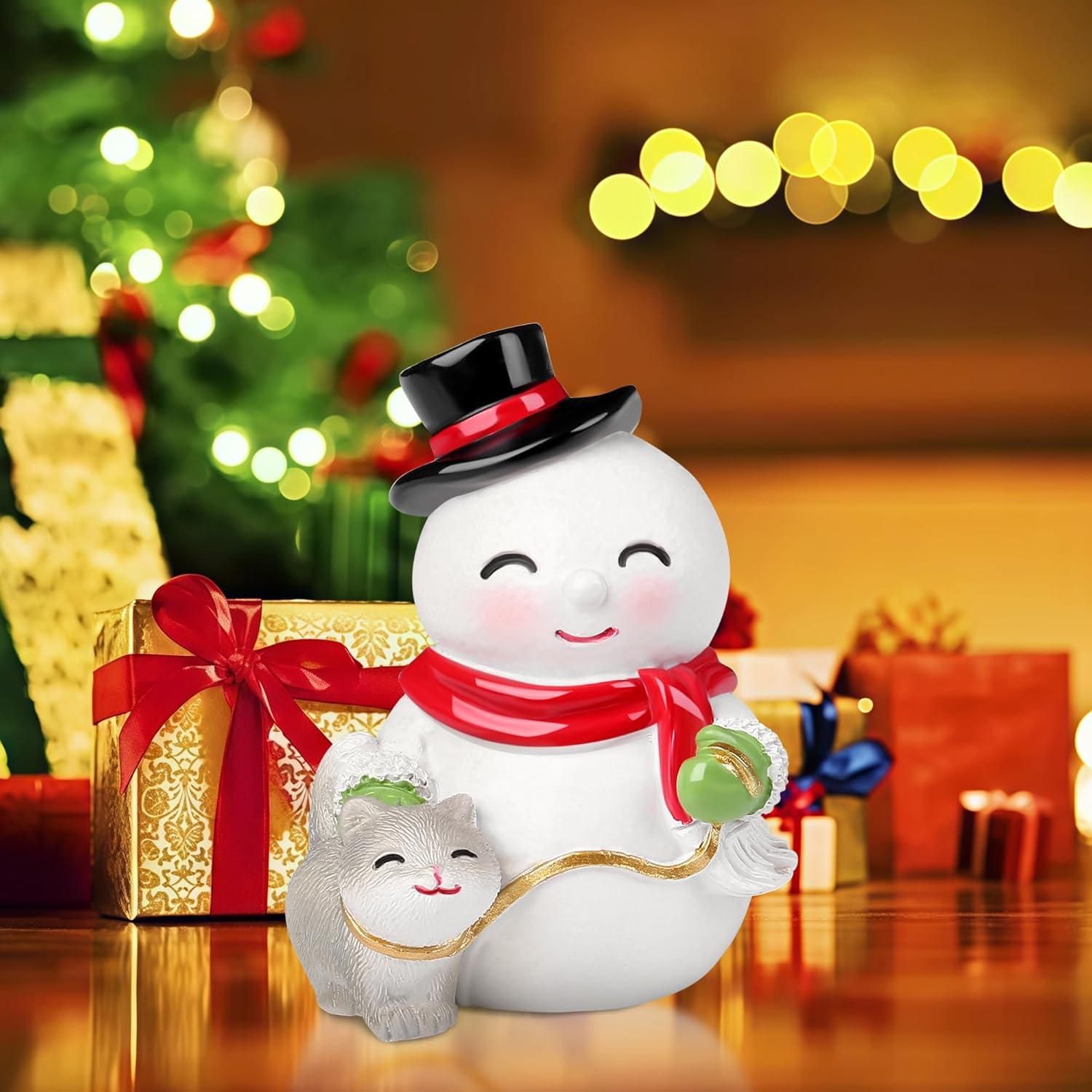 Figurita de Muñeco de Nieve Gato QINJIEJIE Decoración Navidad