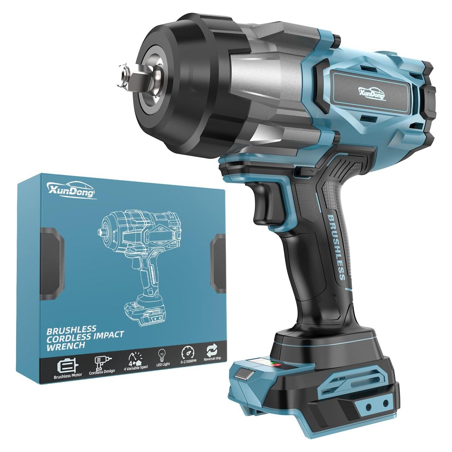 Llave de impacto inalámbrica XunDong 1/2" 2200N.m 1600 pies-libras