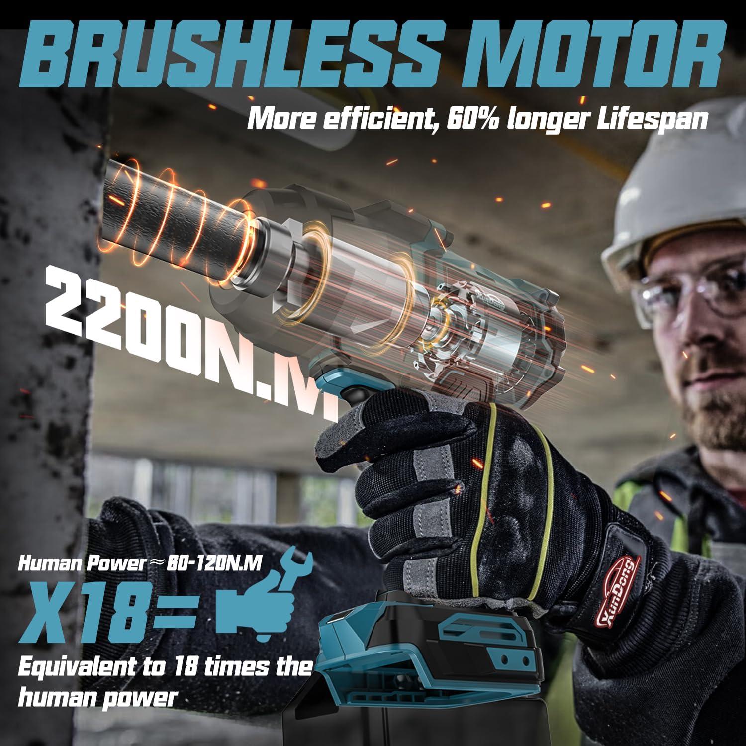 Llave de impacto inalámbrica XunDong 1/2" 2200N.m 1600 pies-libras