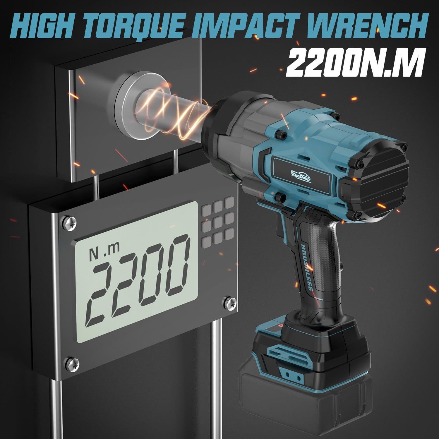 Llave de impacto inalámbrica XunDong 1/2" 2200N.m 1600 pies-libras