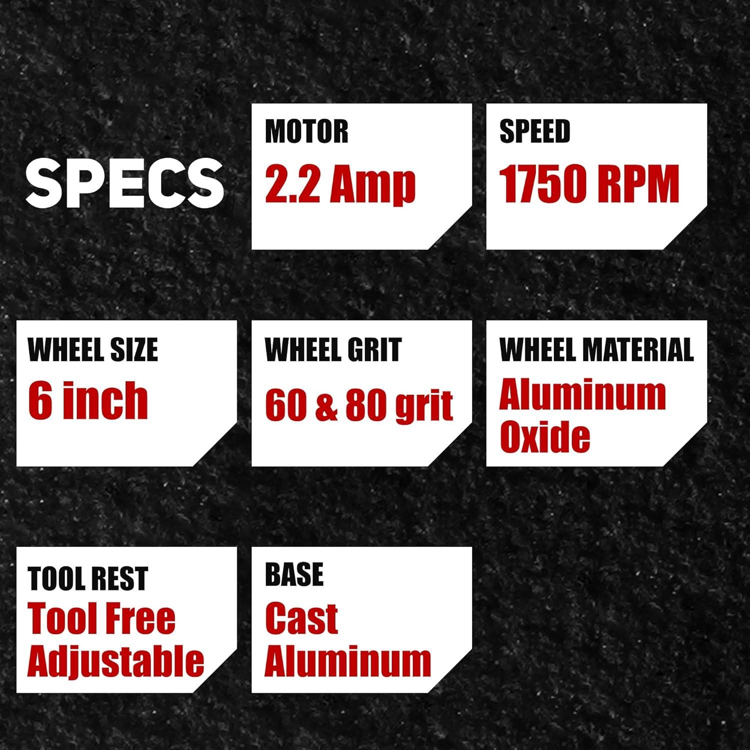 Esmeril de Banco BUCKTOOL 6" Baja Velocidad 1/3HP TLG-150S