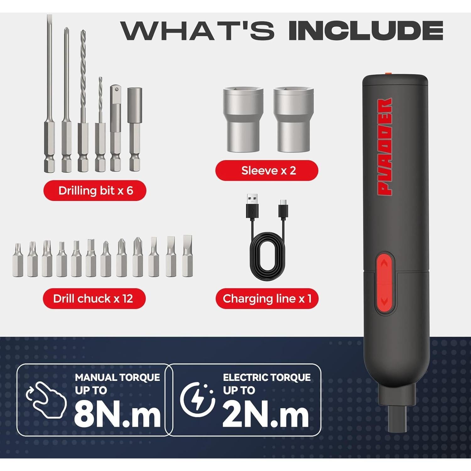 Destornillador Eléctrico Inalámbrico PUAODER 3.6V 20 Piezas