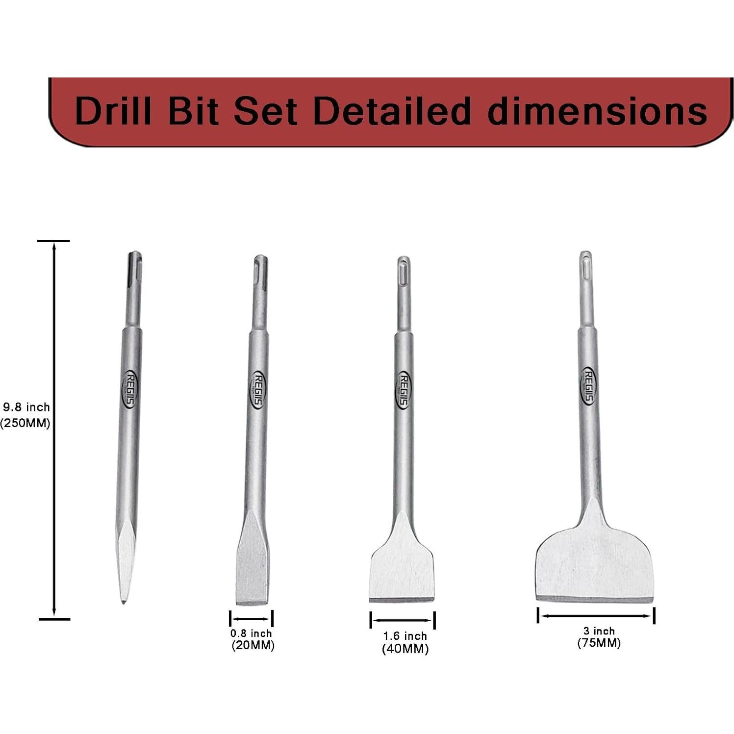 Juego de 4 Cinceles SDS Plus Regiis Tech para Concreto