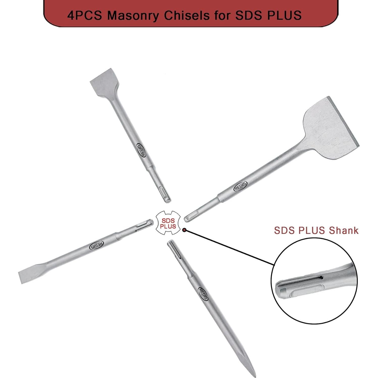 Juego de 4 Cinceles SDS Plus Regiis Tech para Concreto