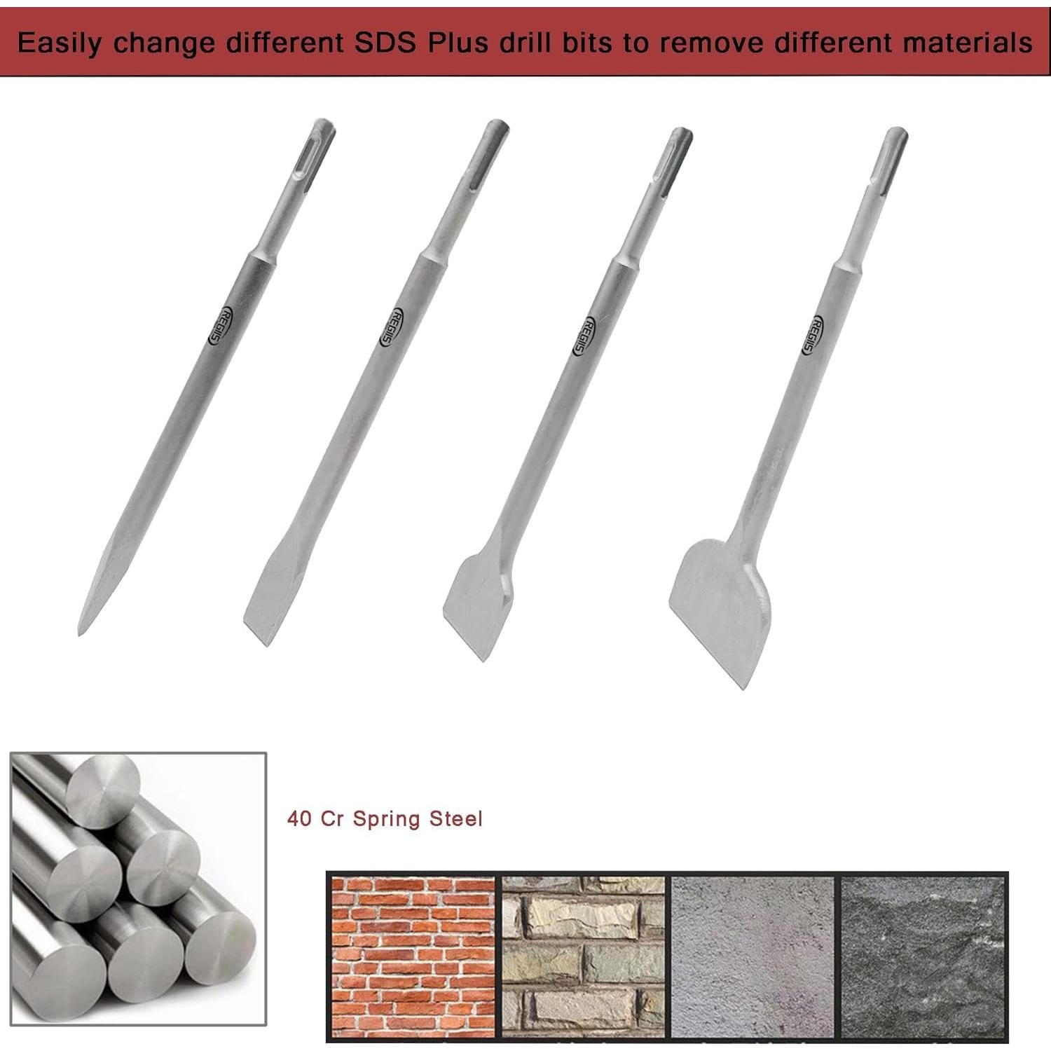 Juego de 4 Cinceles SDS Plus Regiis Tech para Concreto