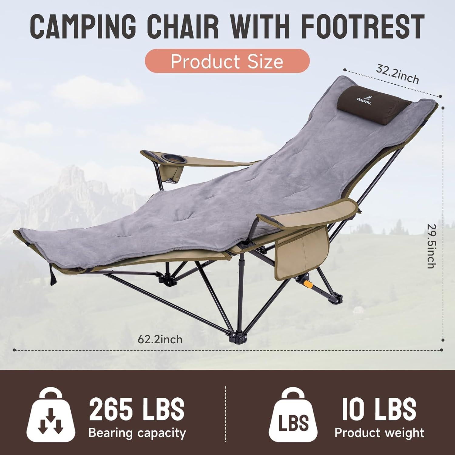 Silla de Camping QAOYAL Reclinable con Reposapiés y Cojín