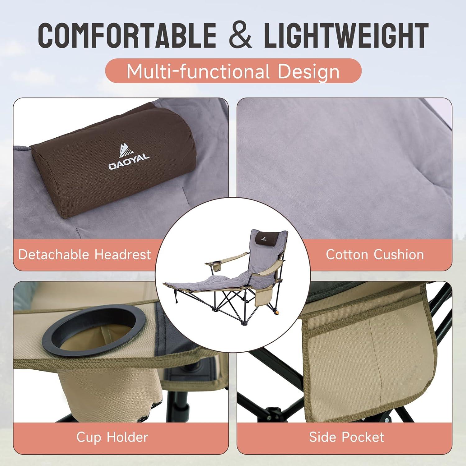 Silla de Camping QAOYAL Reclinable con Reposapiés y Cojín