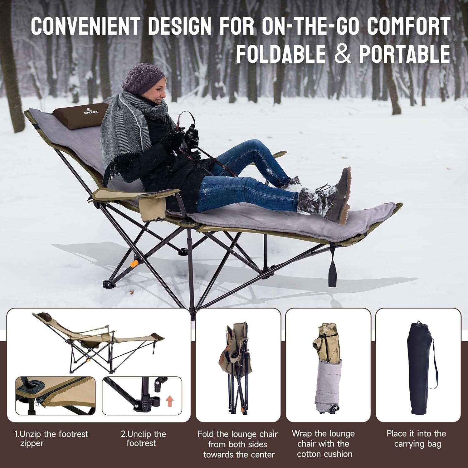 Silla de Camping QAOYAL Reclinable con Reposapiés y Cojín