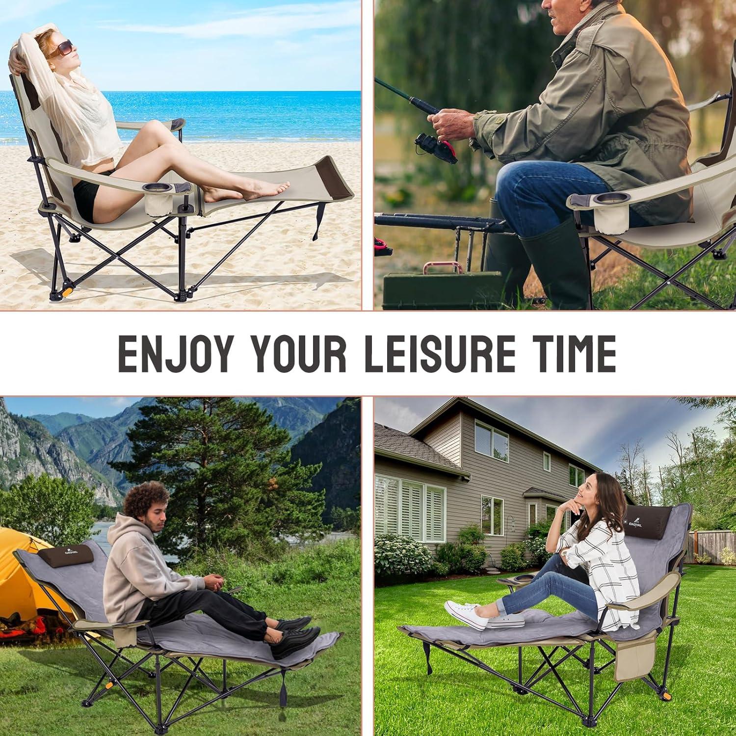 Silla de Camping QAOYAL Reclinable con Reposapiés y Cojín