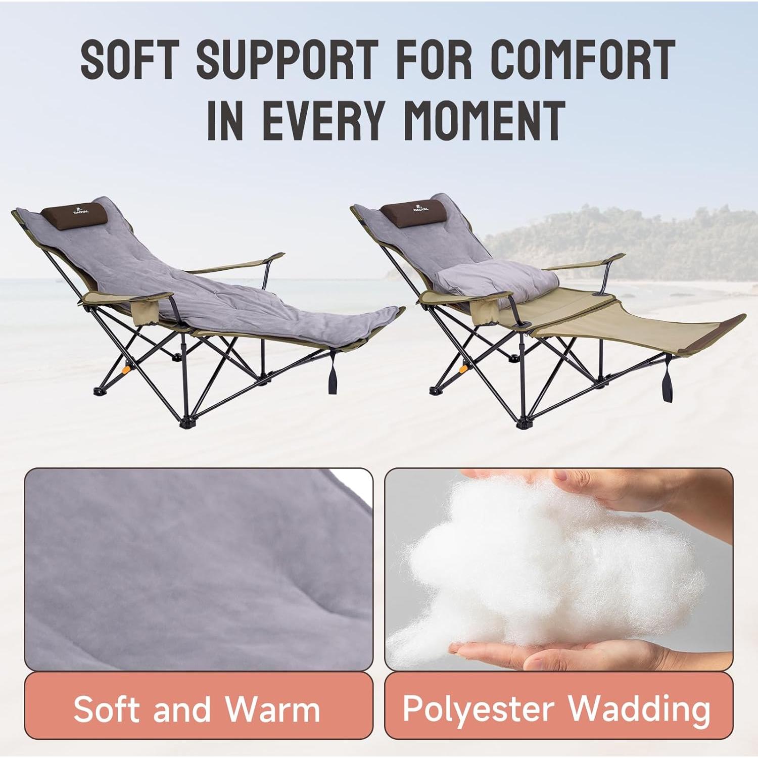 Silla de Camping QAOYAL Reclinable con Reposapiés y Cojín