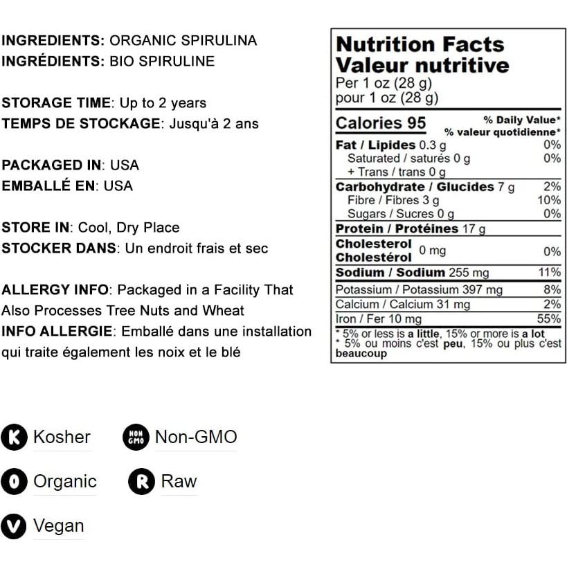 Polvo de Espirulina Orgánica Food to Live 113g - Superalimento Vegano