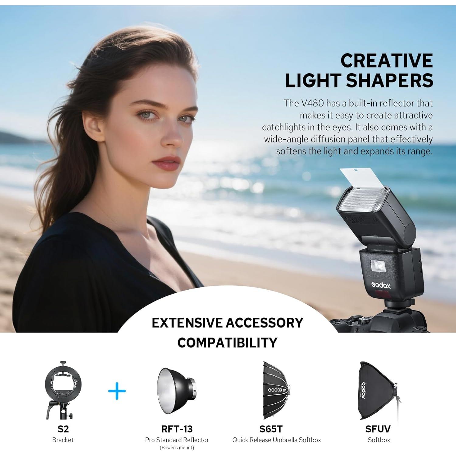 Flash Godox V480-S para Sony, GN50, Carga USB-C, 1.7s