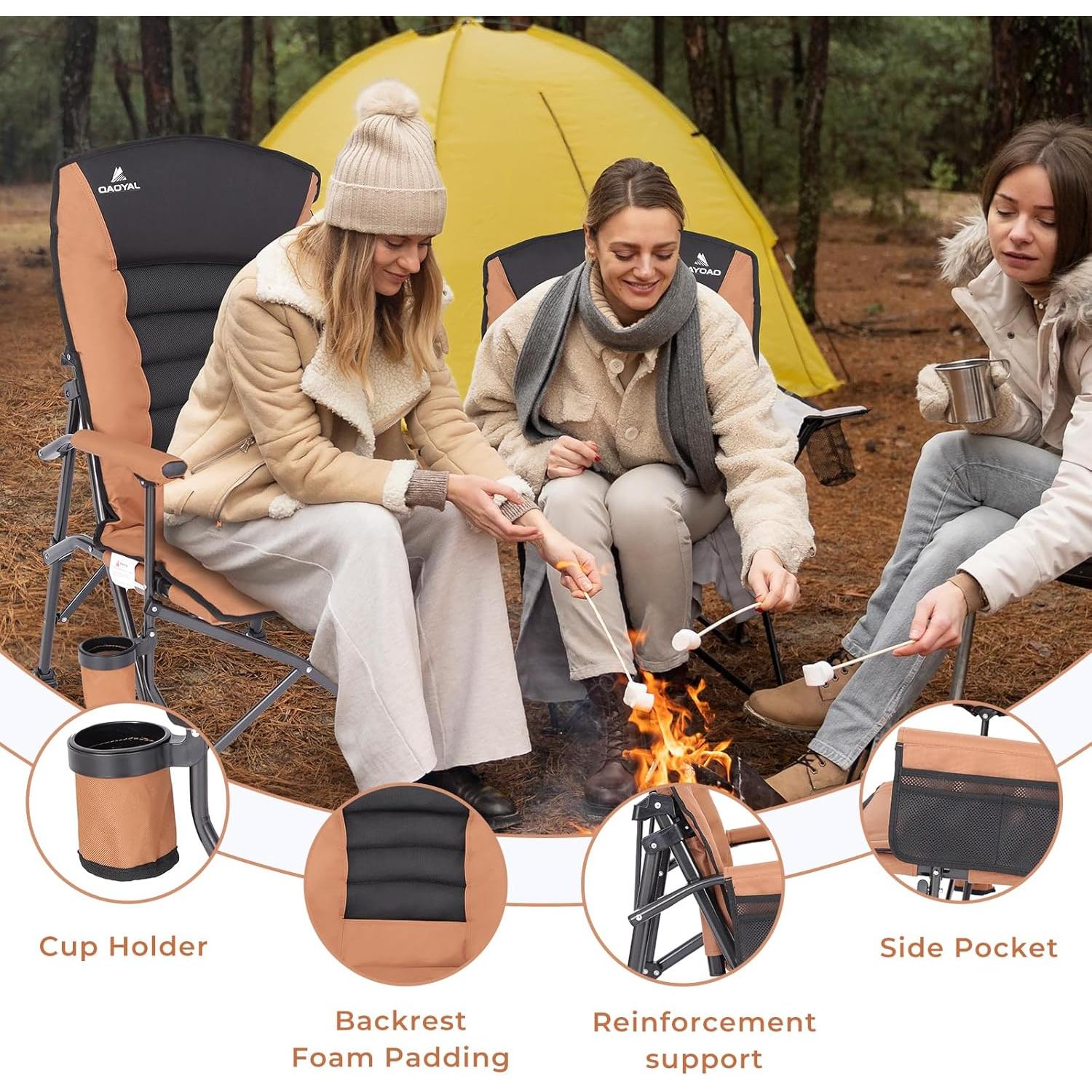 Silla de Camping QAOYAL Plegable Respaldo Ajustable 158kg