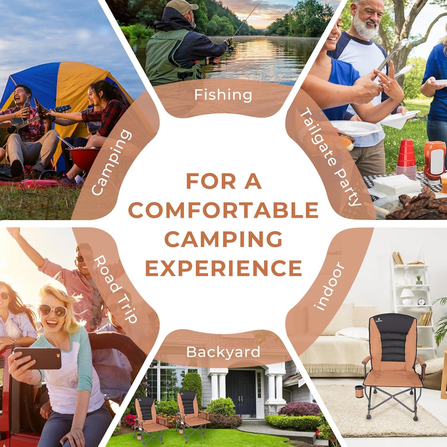 Silla de Camping QAOYAL Plegable Respaldo Ajustable 158kg