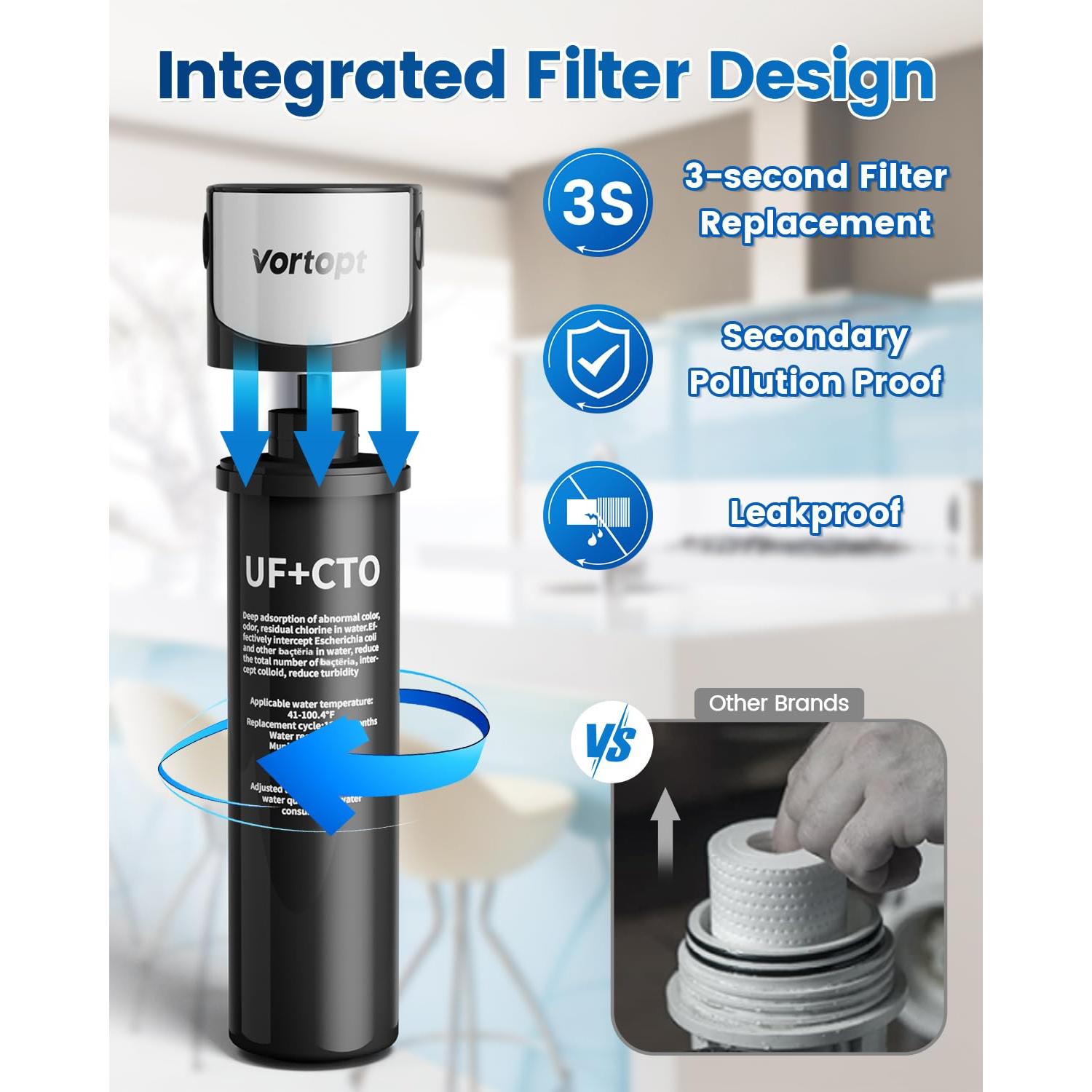 Purificador de Agua Vortopt Q5-UF 24000 Galones Bajo Fregadero