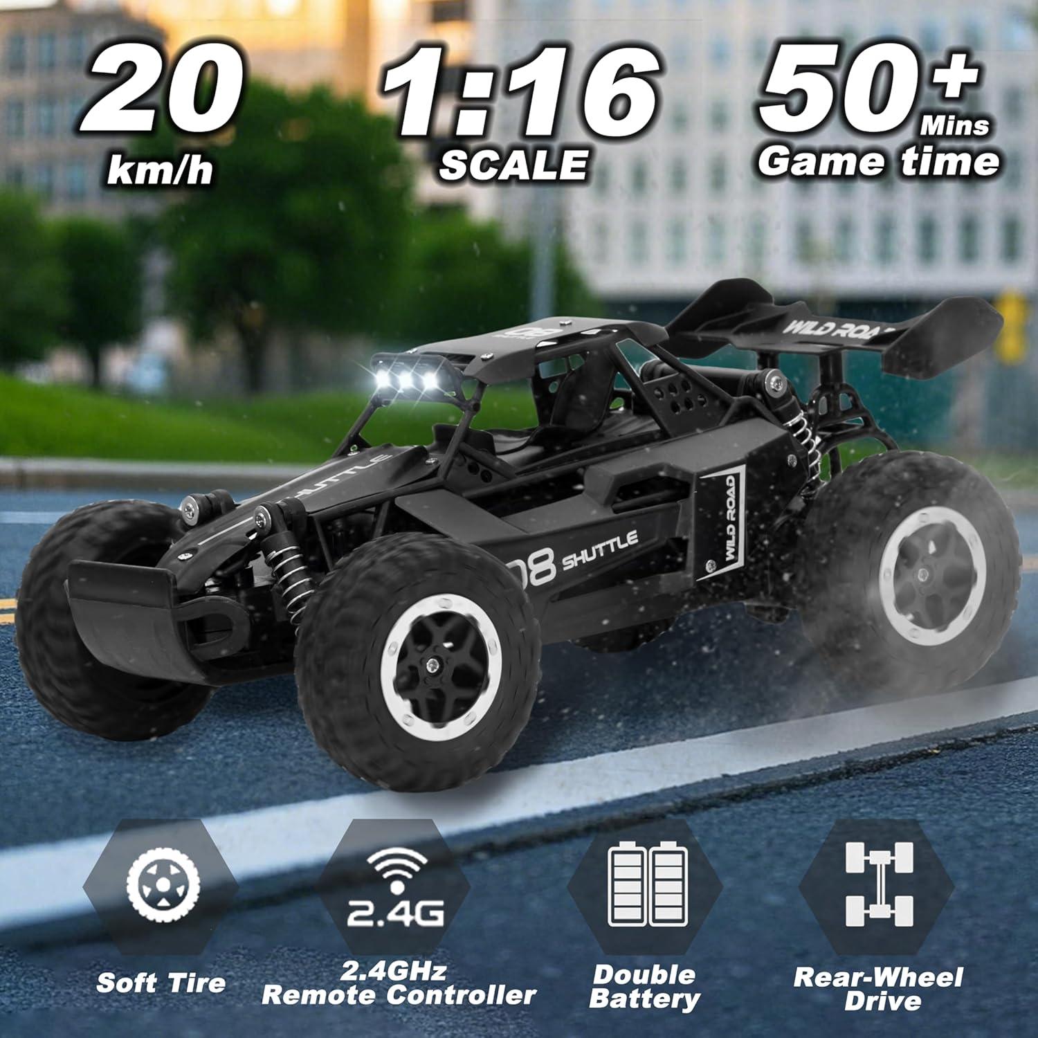 Coche RC Monstruo 1:16 Great-JUNAMT Todo Terreno LED Negro