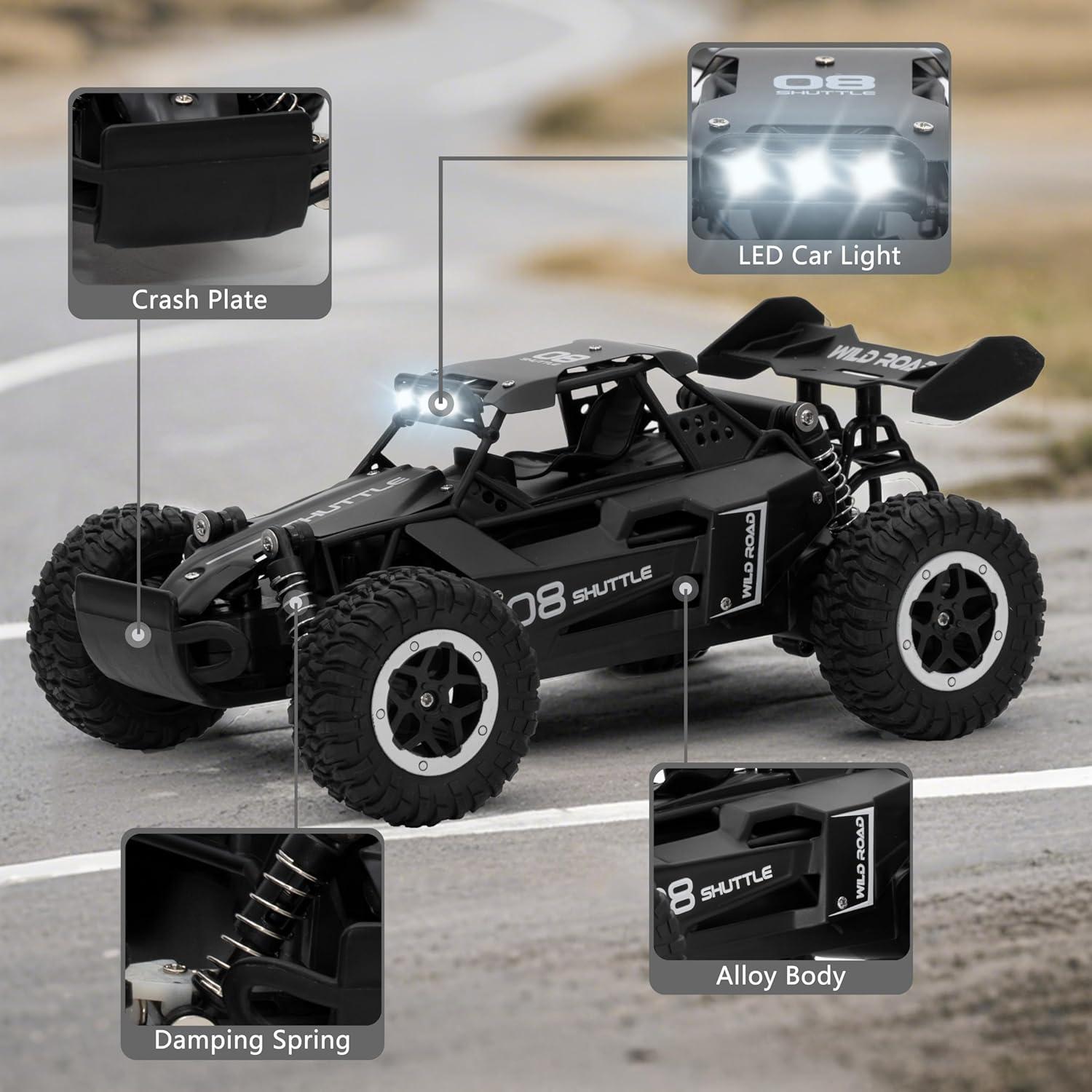 Coche RC Monstruo 1:16 Great-JUNAMT Todo Terreno LED Negro