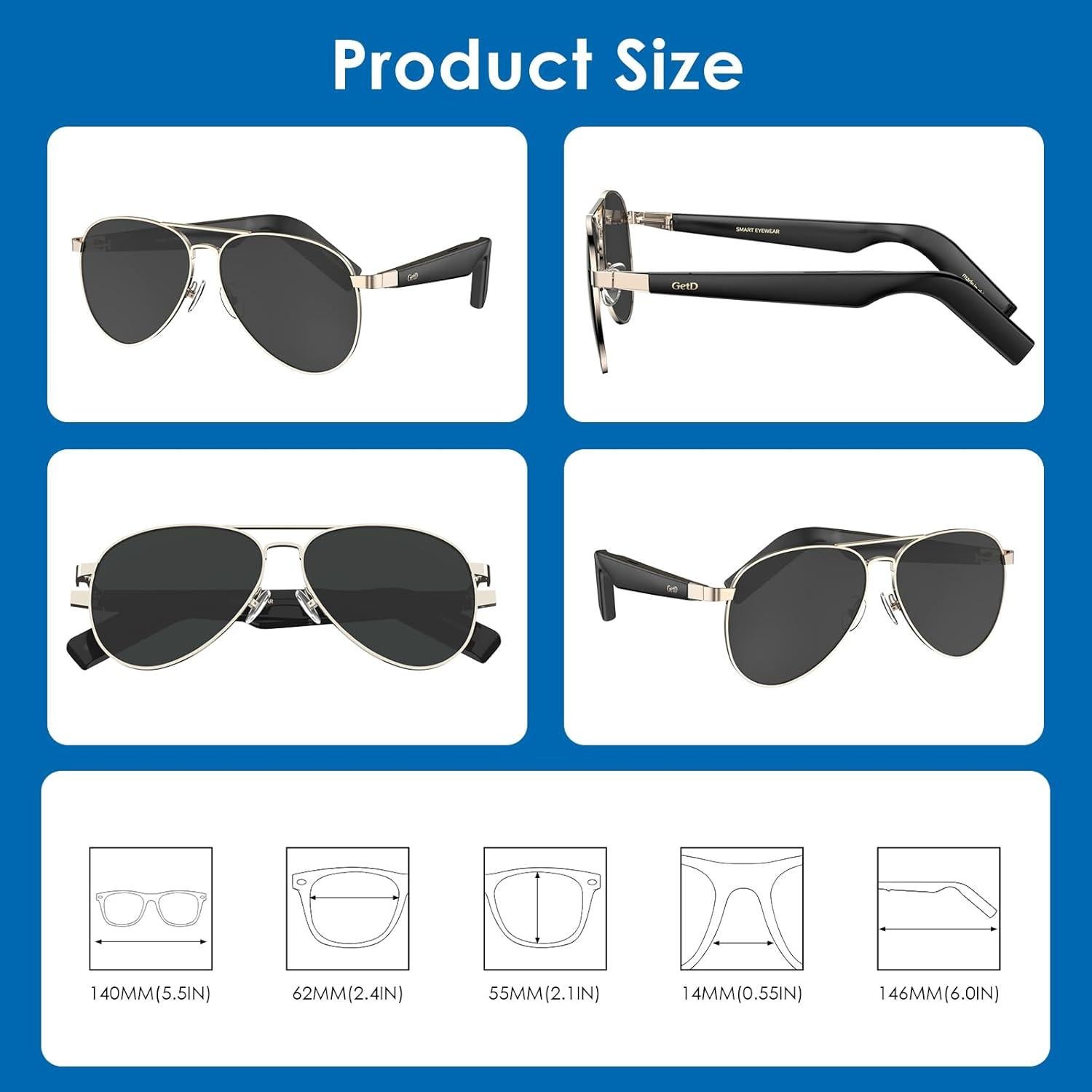 Gafas de sol inteligentes GetD GG14 con Bluetooth y control de voz