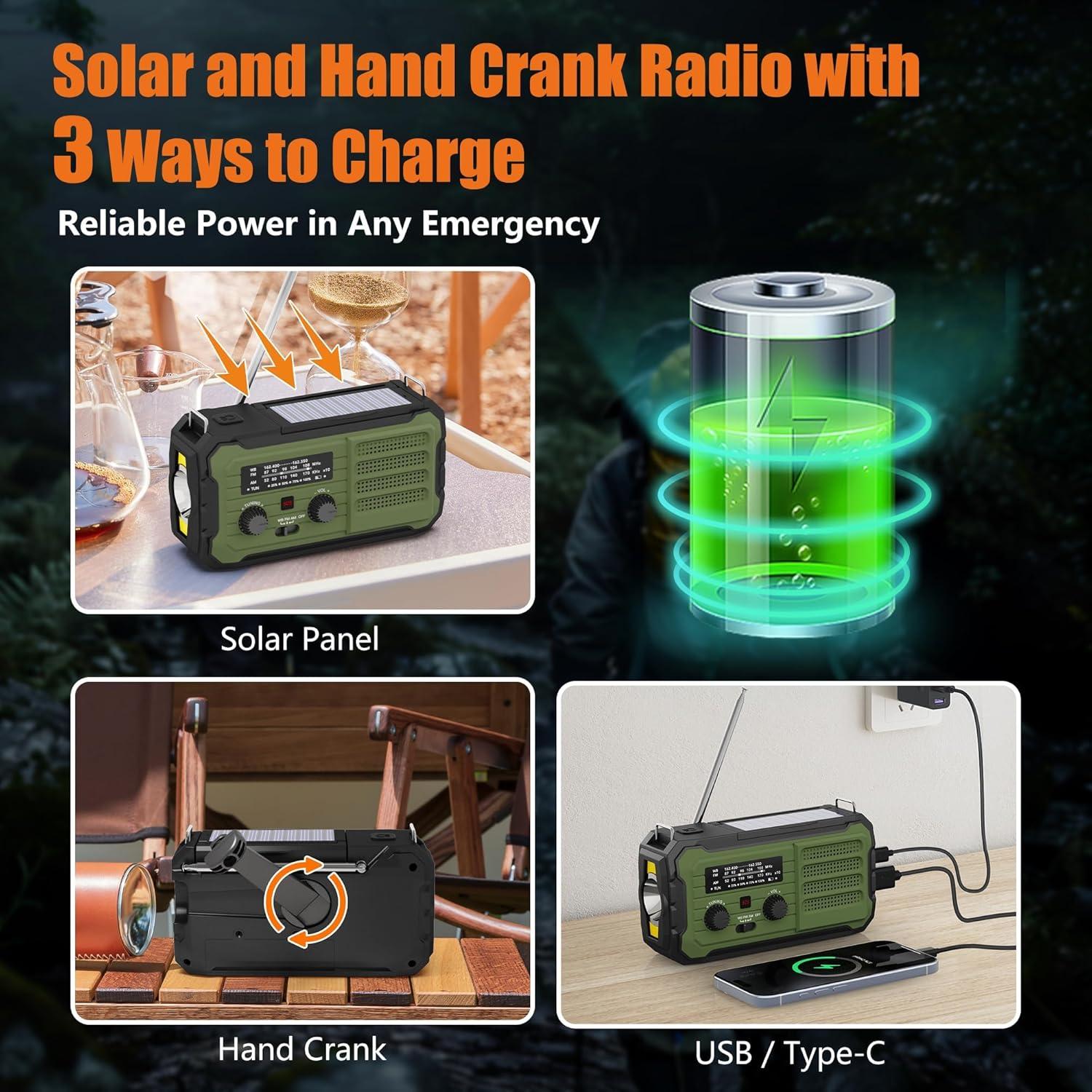 Radio de Emergencia Solar Qixin YX328 10000mAh Verde Militar