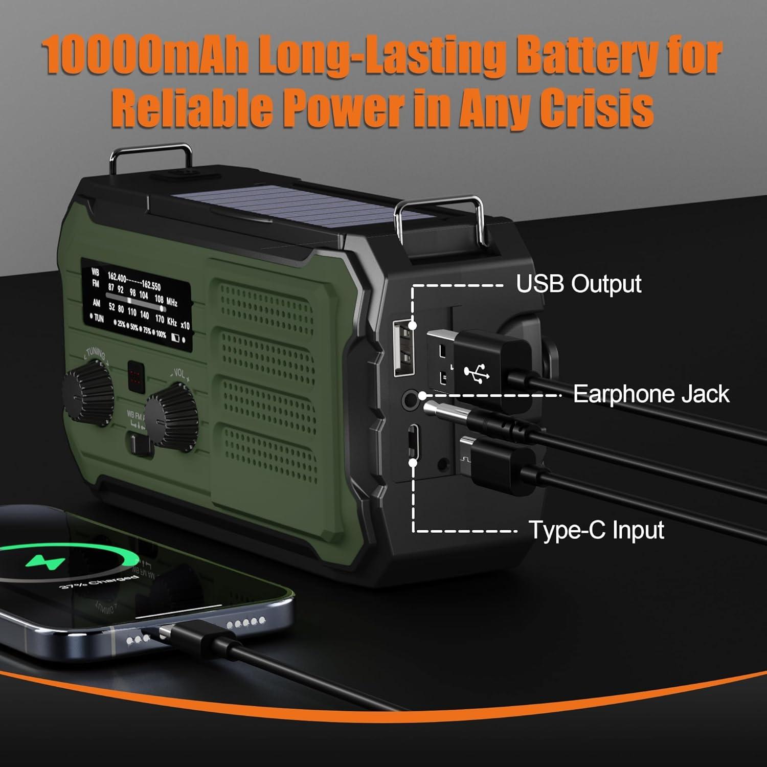 Radio de Emergencia Solar Qixin YX328 10000mAh Verde Militar