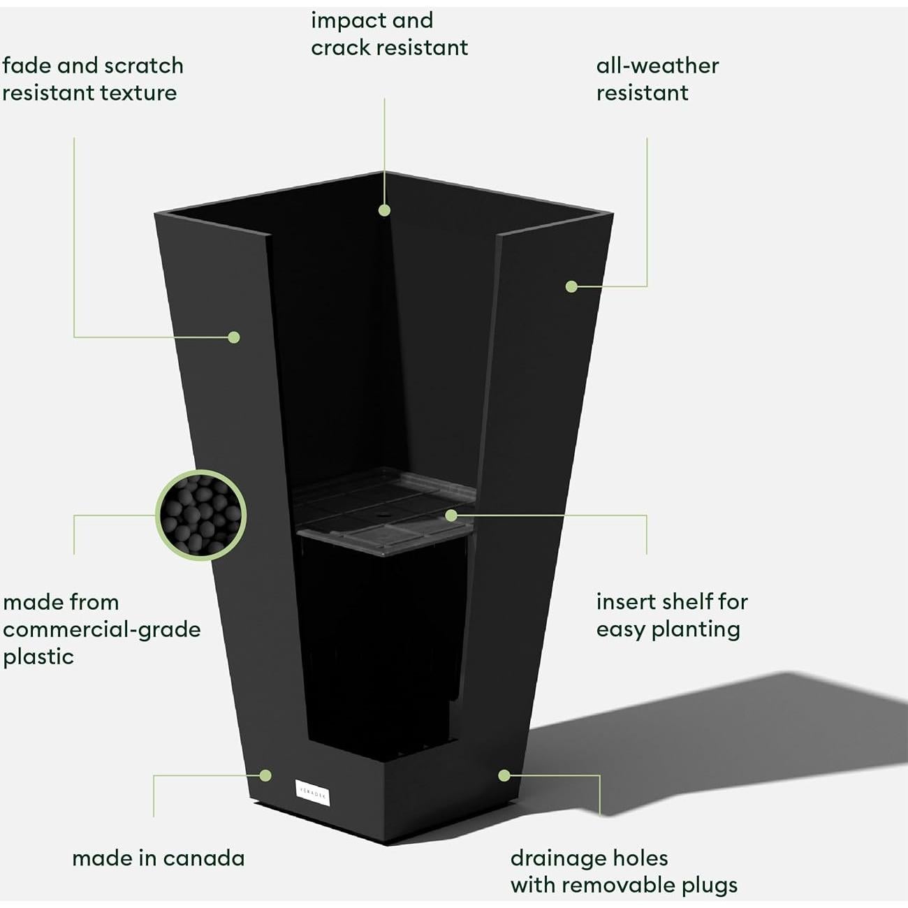 Maceta Cónica Veradek V-Resin 66 cm Negra para Interior/Exterior