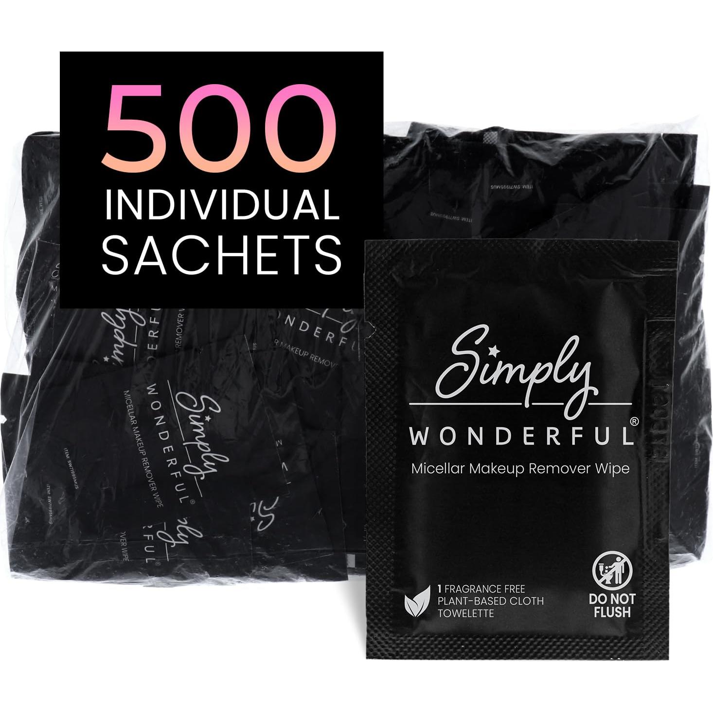 Toallitas Desmaquillantes Simply Wonderful - 500 Unidades, Agua Micelar, Suaves para Piel Sensible