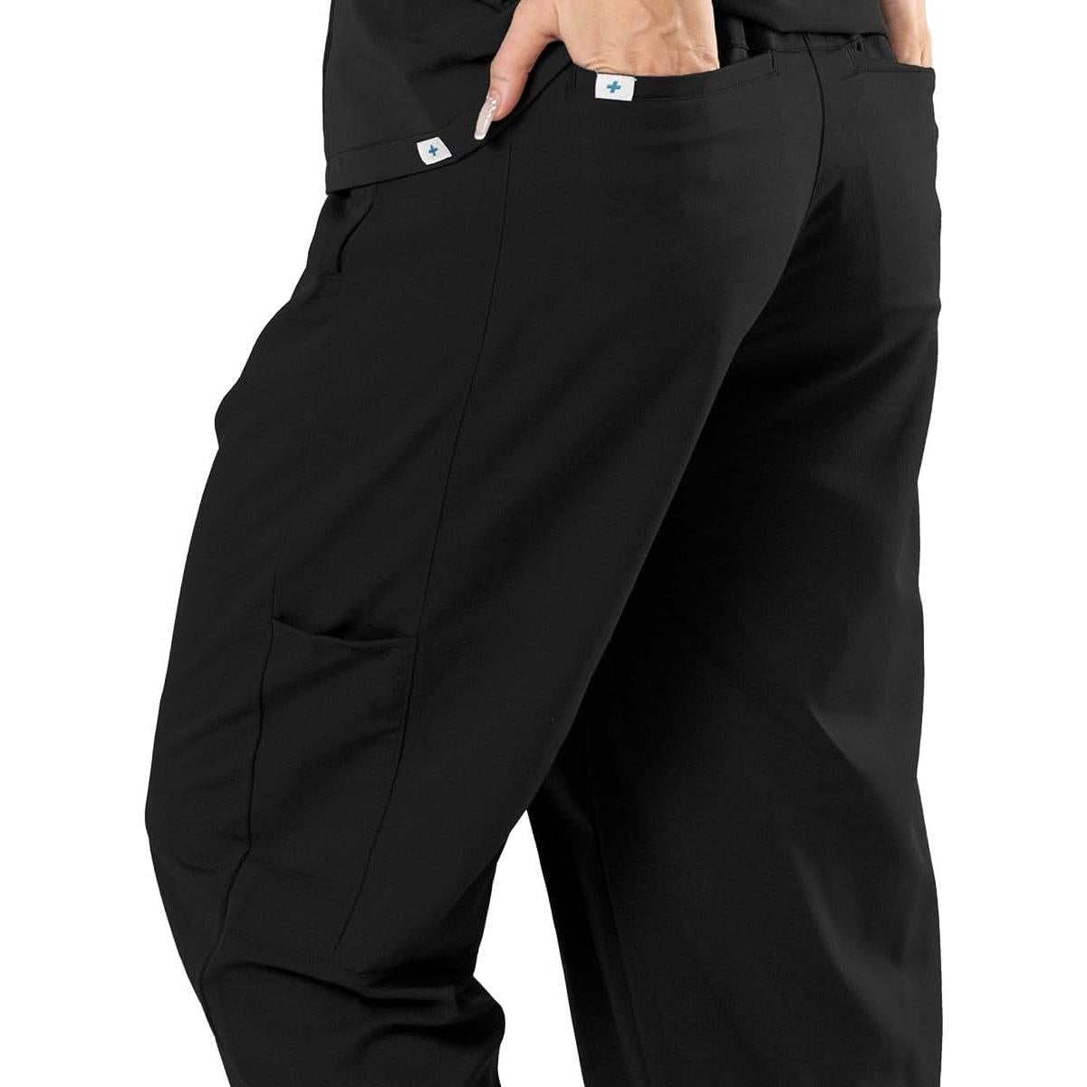 Pantalones de Scrubs para Mujeres Reinwaete, Negro, 5 Bolsillos